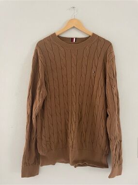 Mens Tommy Hilfiger Brown Cable Knit Crewneck Sweater